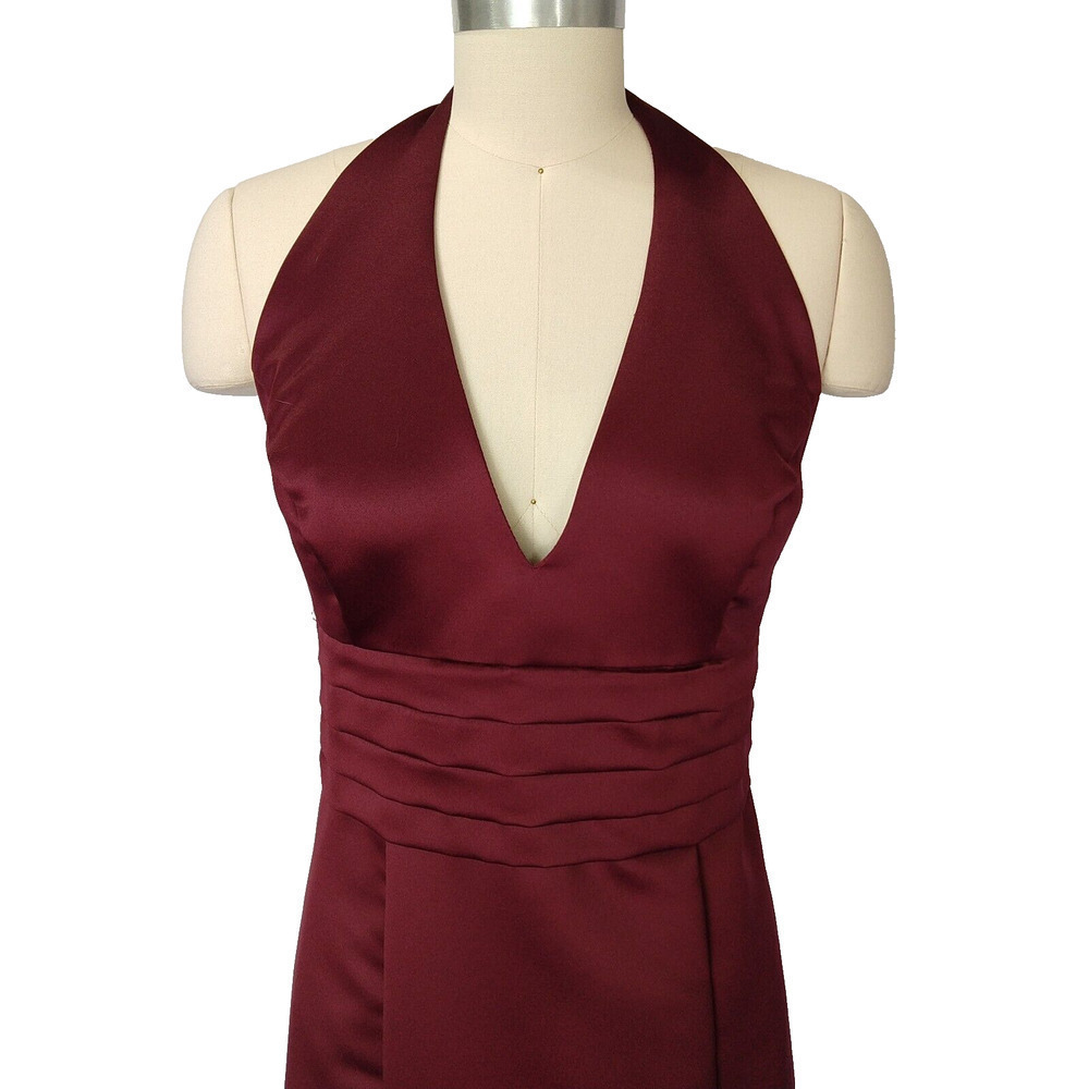 Jessica McClintock Vintage Y2K Prom Dress Size 10 Burgudy Halter Satin Fairy - Picture 3 of 11